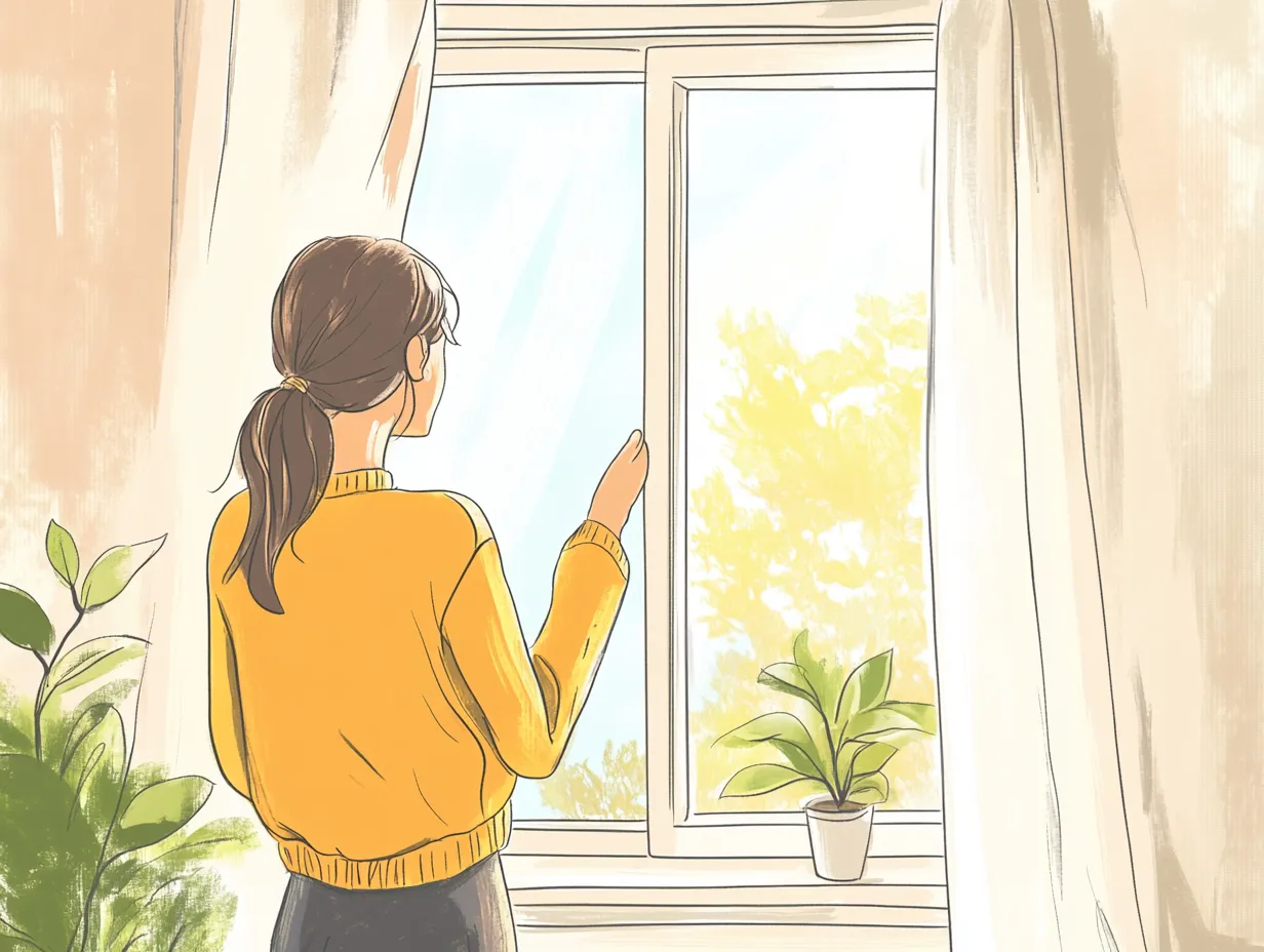 Frau öffnet Fenster zum Stosslüften