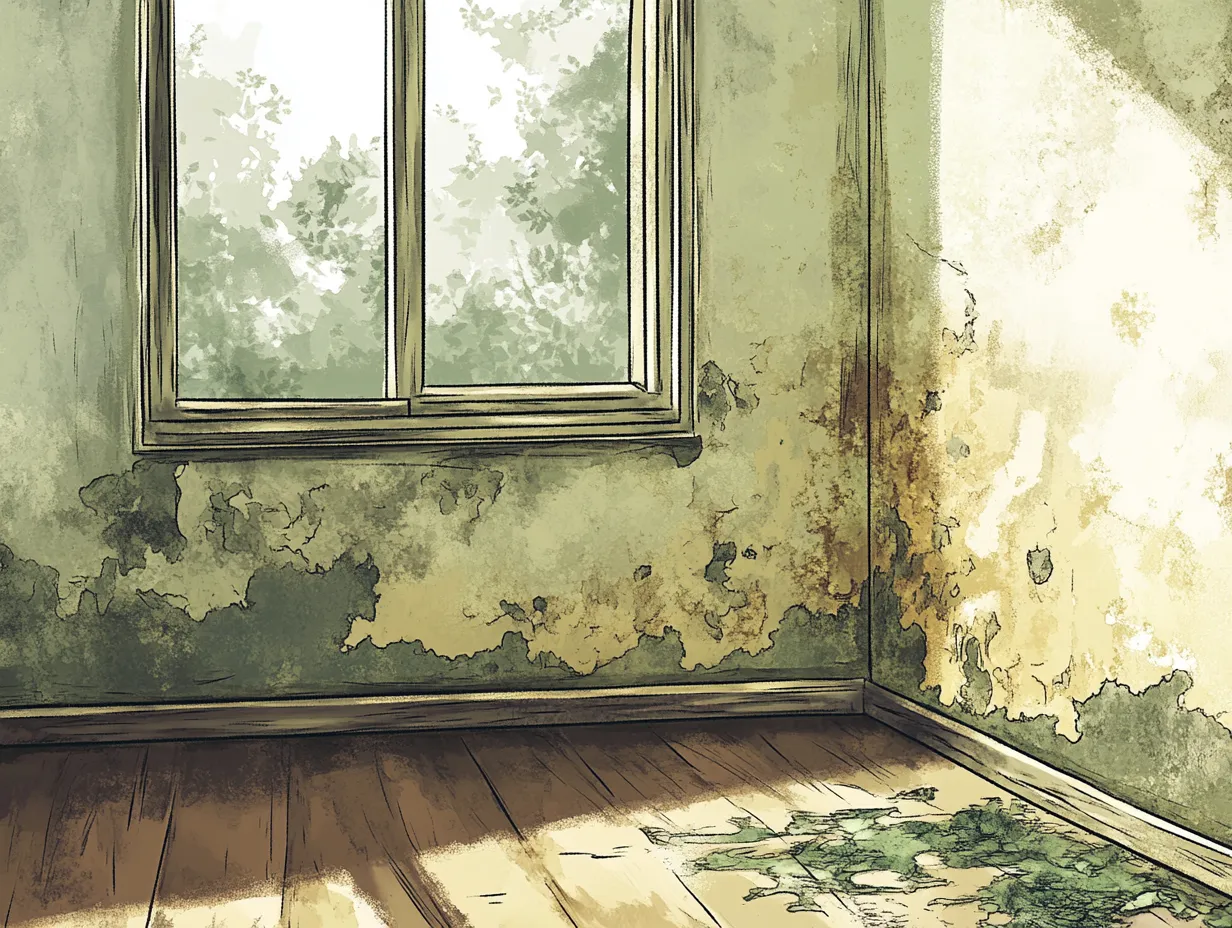 Schimmelbildung in einer Hausecke aufgrund hoher Luftfeuchtigkeit.